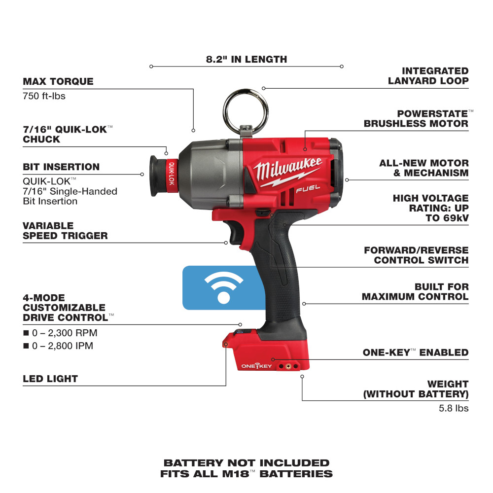 Milwaukee M18 FUEL 7/16 Inch Hex Lineman Utility High Torque Impact Wrench Kit with One Key from GME Supply