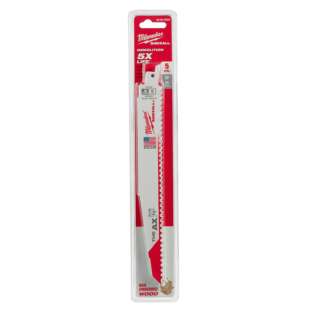 Milwaukee 5 TPI Wood with Nails AX SAWZALL Blade (5 Pack) from GME Supply