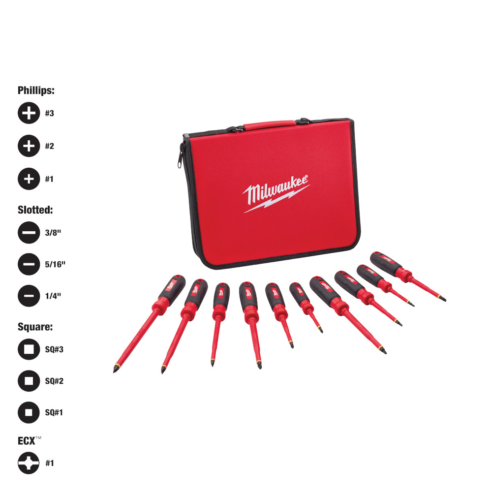 Milwaukee 10 Piece 1000V Insulated Screwdriver Set w/ EVA Foam Case from GME Supply