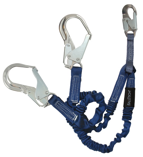 FallTech ElasTech Shock Absorbing Twin Leg Lanyard with Aluminum Rebar Hooks from GME Supply