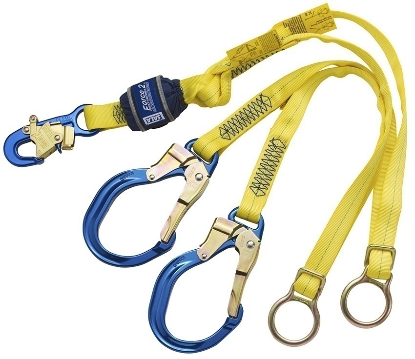 3M DBI Sala Force2 Tie-Back Twin Leg Shock Absorbing Lanyard with Aluminum Rebar Hooks from GME Supply