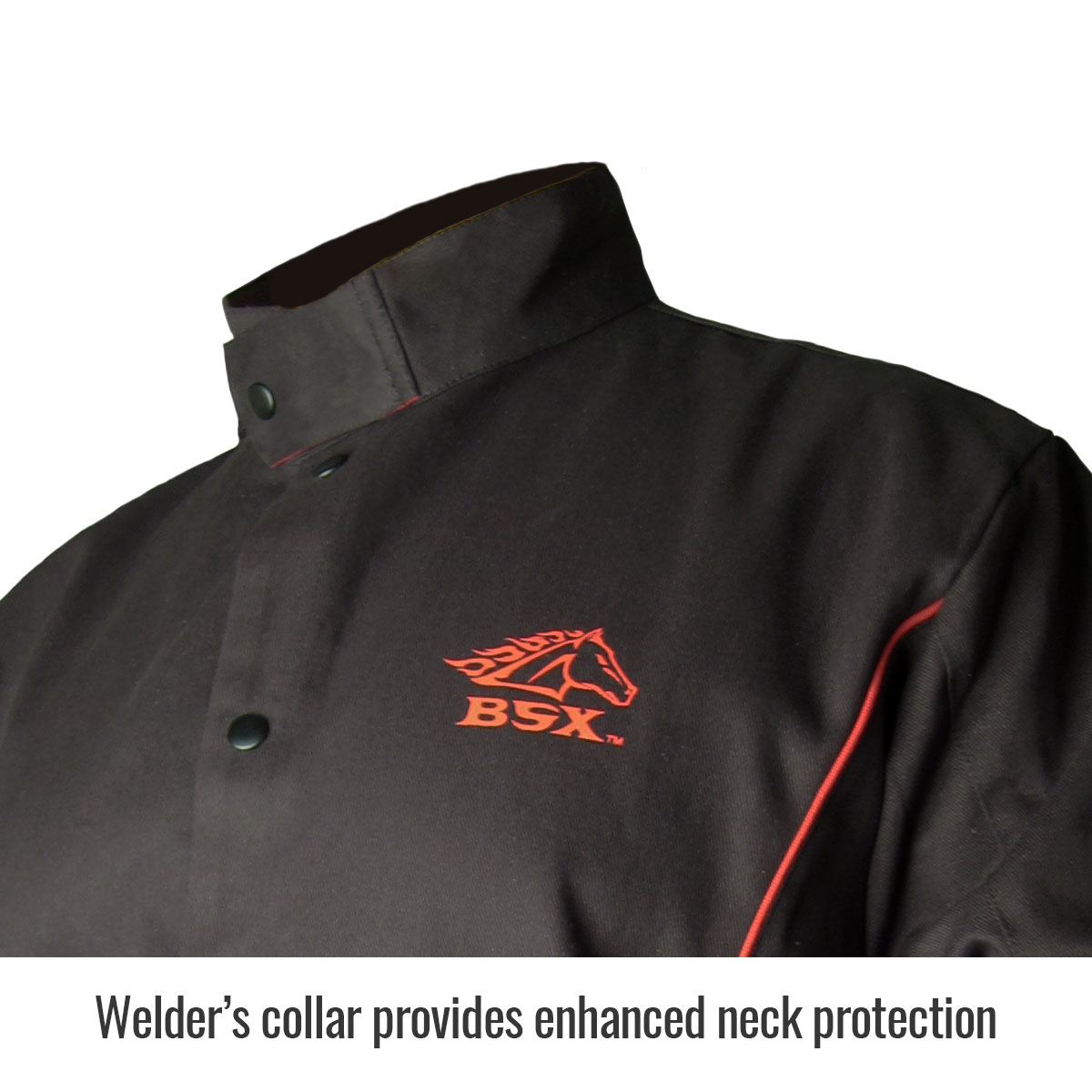 Black Stallion BX9C BSX Contoured FR Cotton Welding Jacket, Black with Red Flames from GME Supply