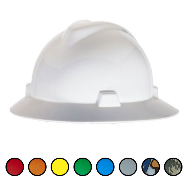 MSA V-Gard Protective Full Brim Hard Hat with Fas-Trac Ratchet Suspension from GME Supply