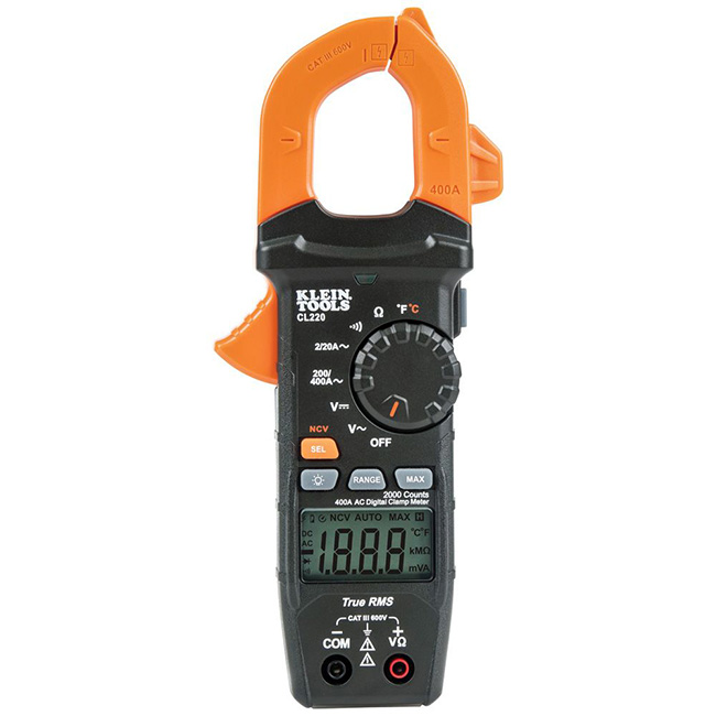 Klein Tools CL220 Digital Clamp Meter, AC Auto-Ranging 400 Amp with Temp from GME Supply