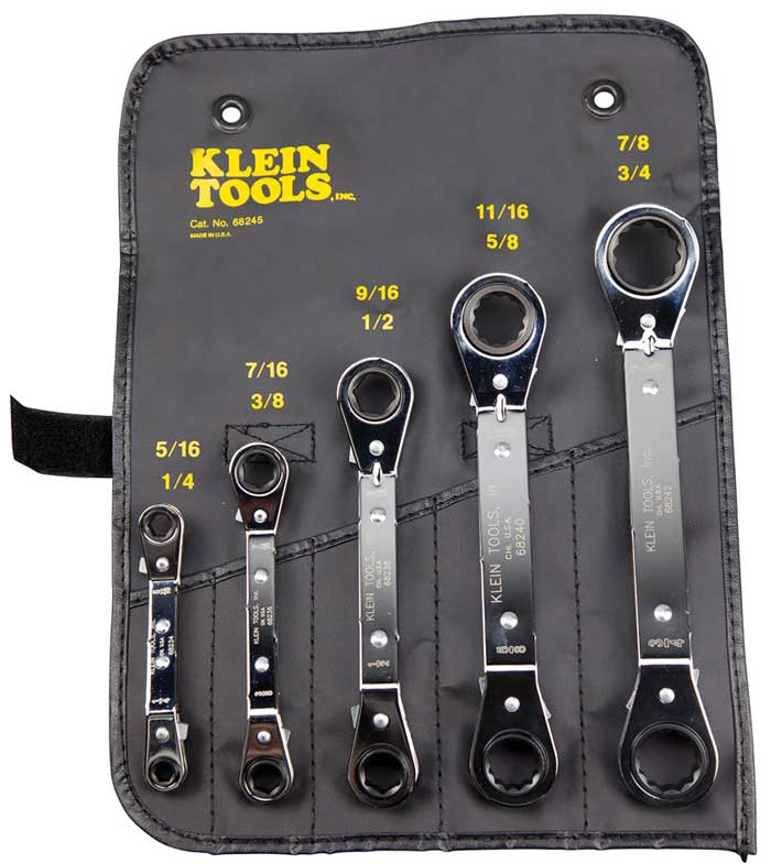 Klein Tools Reversible Ratcheting Offset Box Wrench 5 Piece Set with Pouch from GME Supply