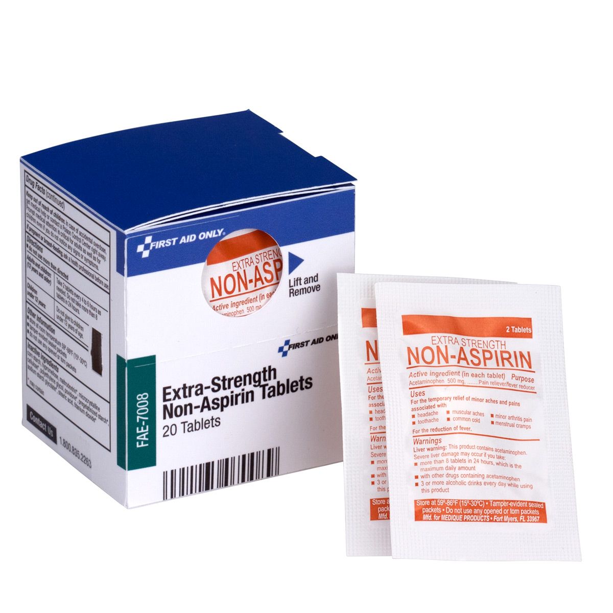 First Aid Only SmartCompliance Refill Extra Strength Non-Aspirin, 2 Tablets Per Packet, 10 Packets Per Box from GME Supply