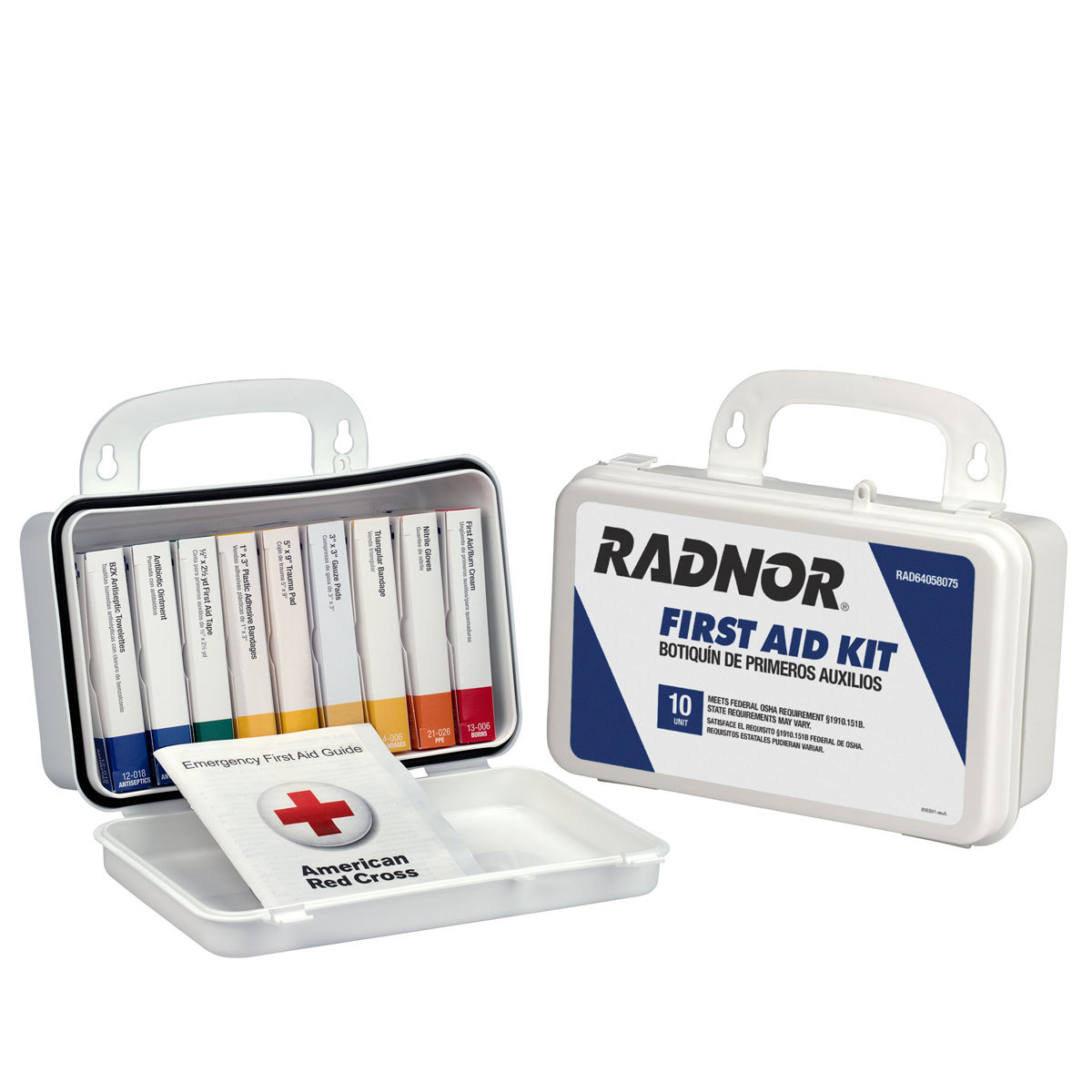 RADNOR White Plastic Portable/Wall Mount 10 Person First Aid Kit from GME Supply