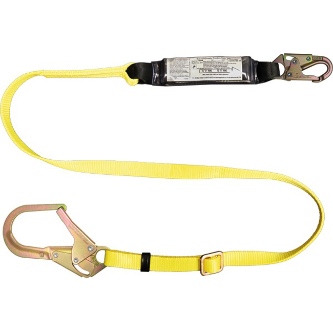 French Creek Adjustable 1 Inch Web Shock Absorbing Six Foot Lanyard with Snap Hooks and 2.5 Inch Rebar from GME Supply